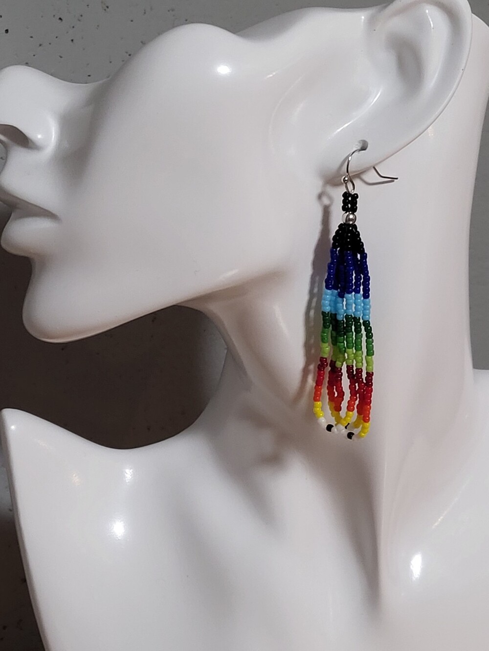 Handmade Multicolor Seed Bead Loop Earrings Black, Blues,Greens, Reds, Oranges